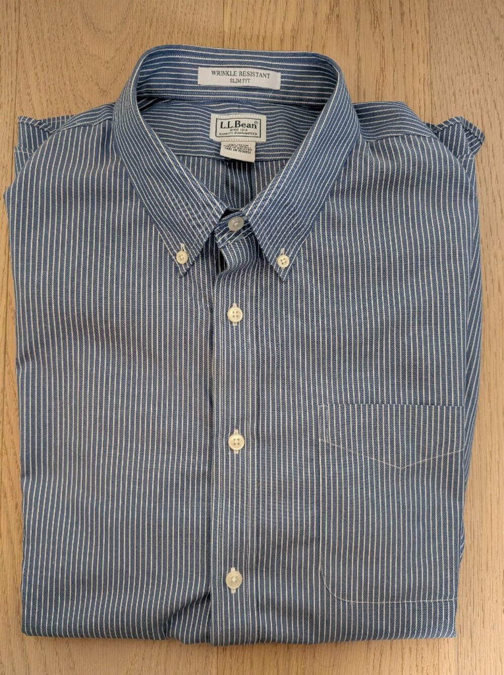 L.L. Bean Men's Navy and White Pinstripe Button-Down Shirt